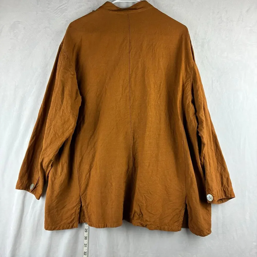 Jones & Co Mother of Pearl Button Up Linen Tunic Top Terra Cotta Womens Medium
